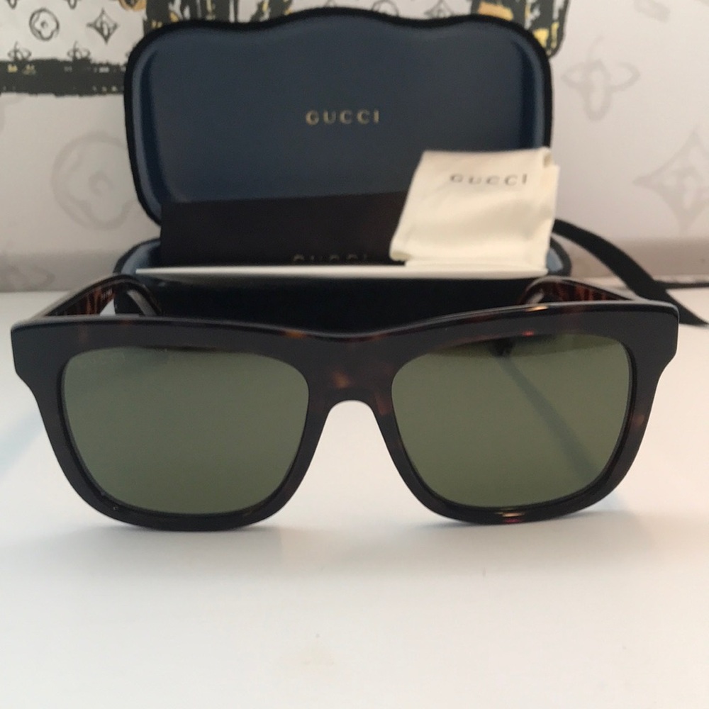 Authentic New Gucci GG0158S 002 Sunglasses – Tortoise & Green